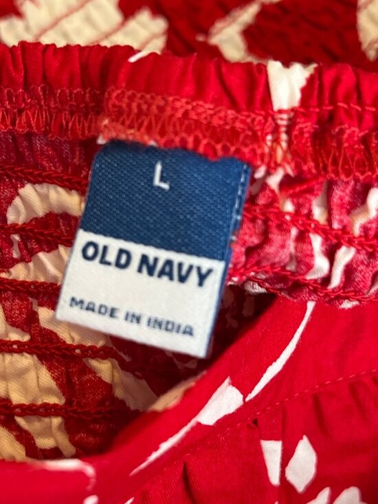 Old Navy Smocked Floral Crop Top Red Cream Size L Tall Boho Cottagecore - Picture 3 of 10